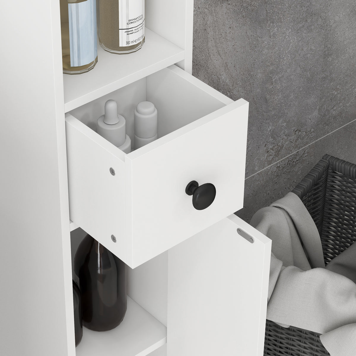 kleankin 180cm Slim Bathroom Cabinet with 9-layered Independent Storage for Family-friendly Storage - White