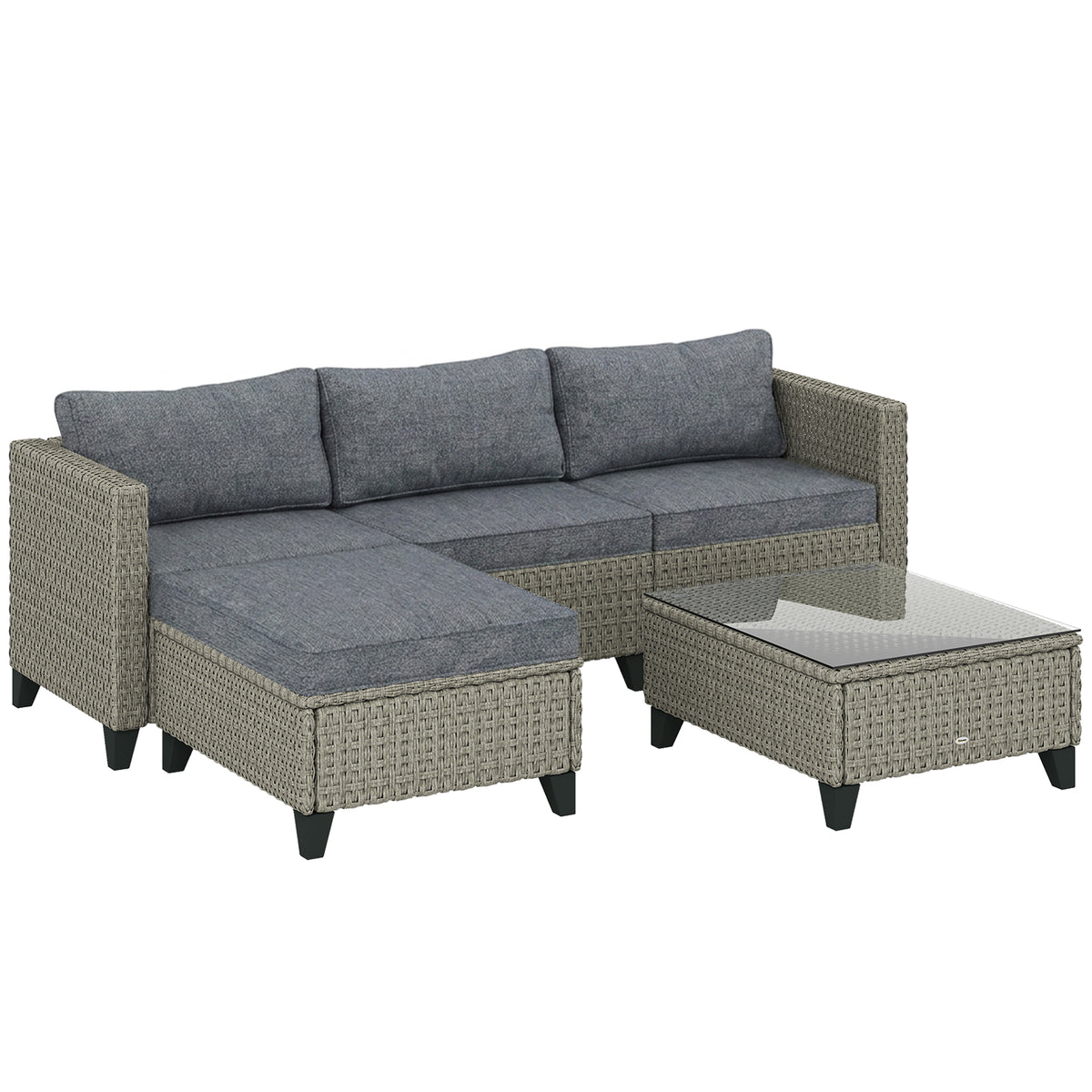 Photo of Outsunny 5-Piece Rattan Patio Furniture Set with Corner Sofa, Footstools, Coffee Table, for Poolside, Dark Grey in Grey colour on a white background