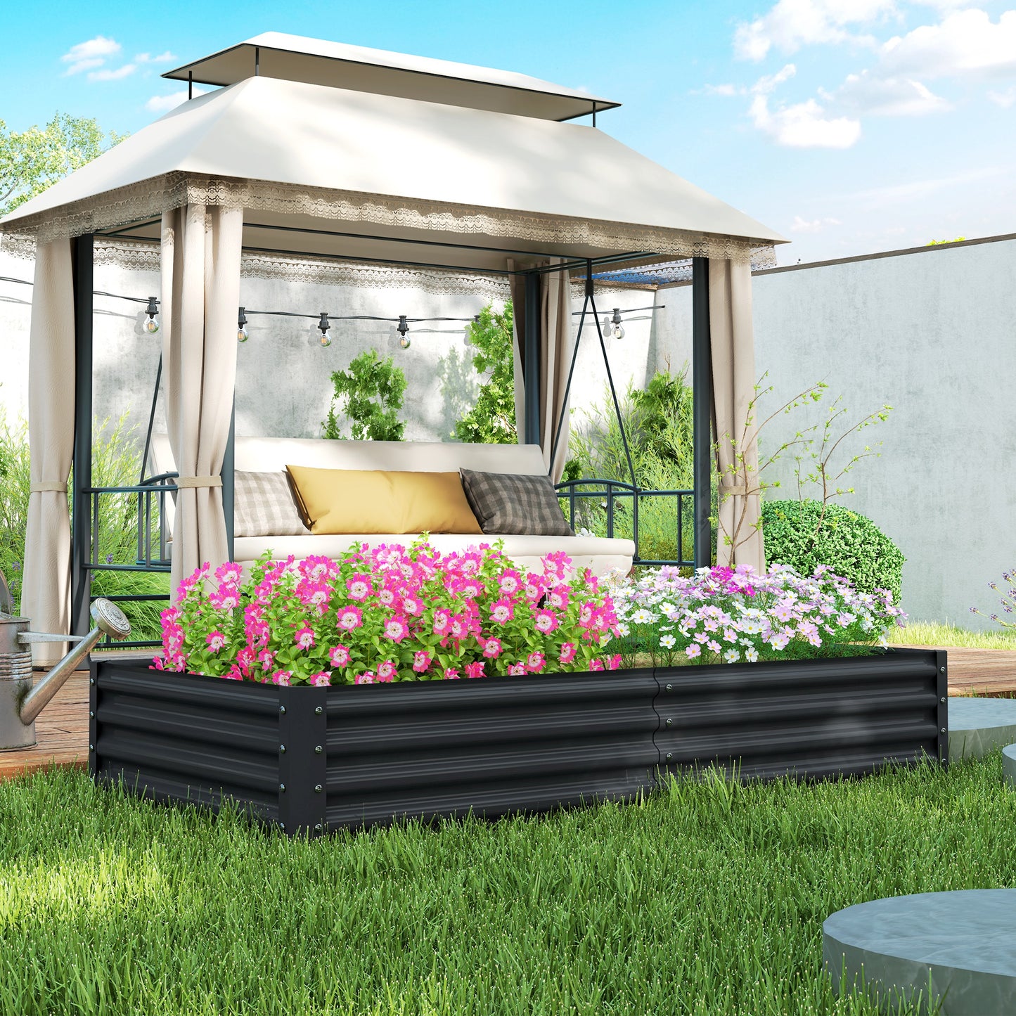 Outsunny 180 x 90cm Galvanised Steel Open Planter - 84H-211V00CG