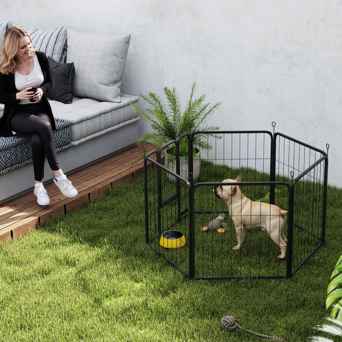 PawHut Six-Panel Dog Playpen with Door, for Small Dogs, Indoors, Outdoors, 60cm Tall, Black