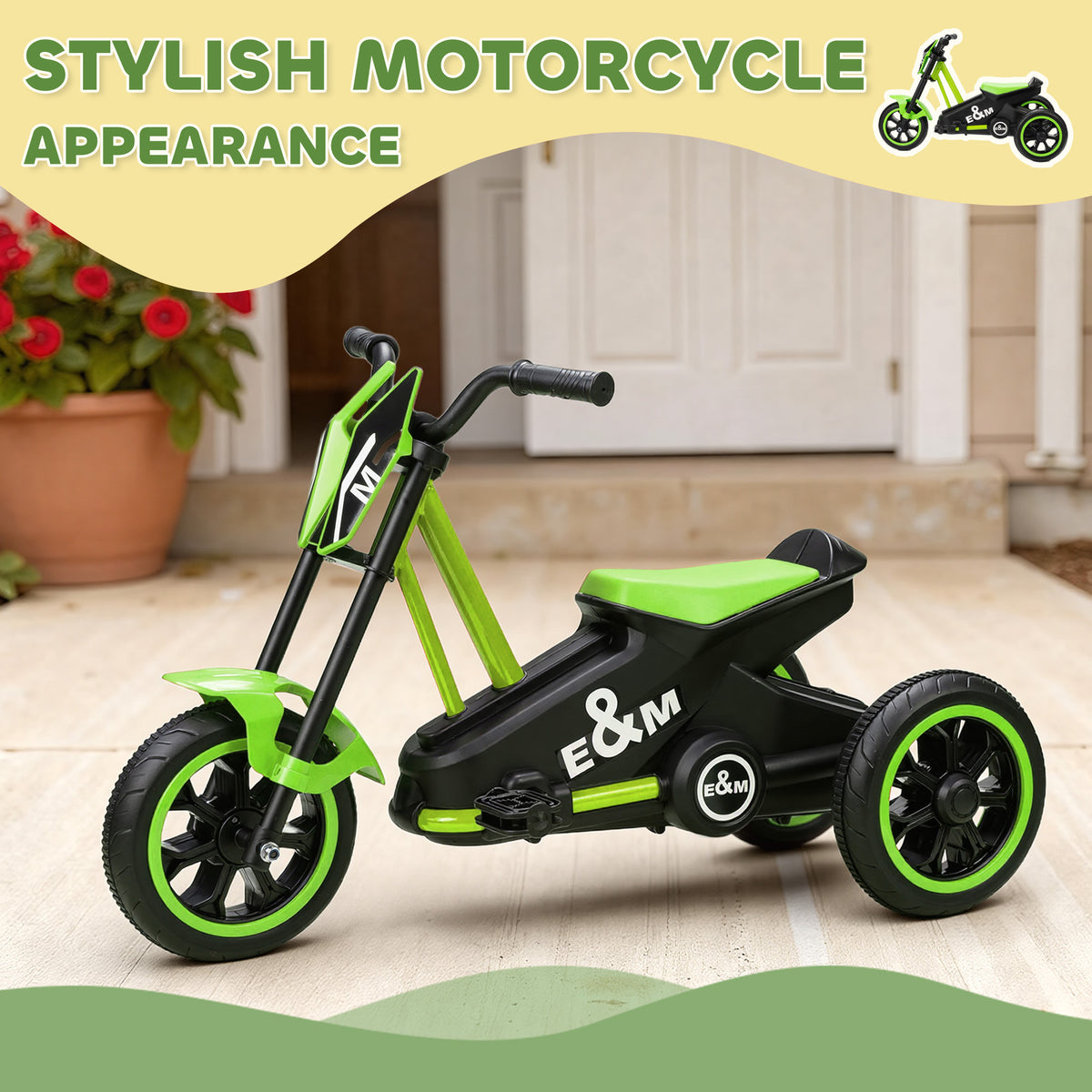 AIYAPLAY Kids Tricycle Baby Trike, Kids Trike with Pedal, 3 Wheel Toddler Balance Bike for Indoor Outdoor Use, Green