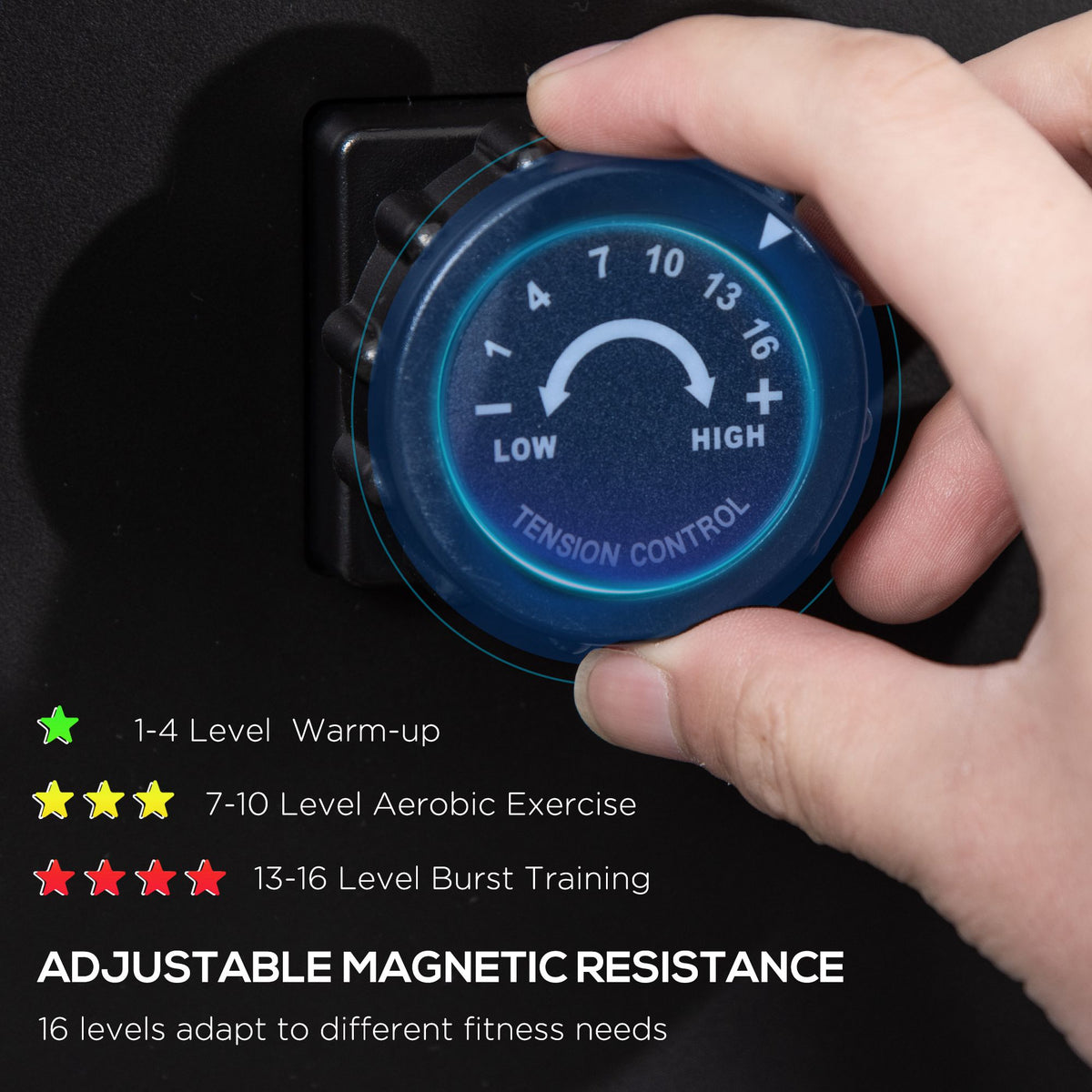 HOMCOM rowing machine resistance dial with 16 magnetic resistance levels
