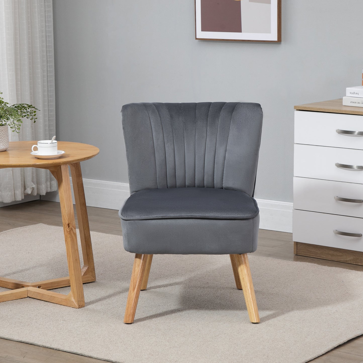 HOMCOM Velvet Accent Chair Occasional Tub Seat Padding Curved Back with Wood Frame Legs Home Furniture for Bedroom Living Room Set of 2 Grey