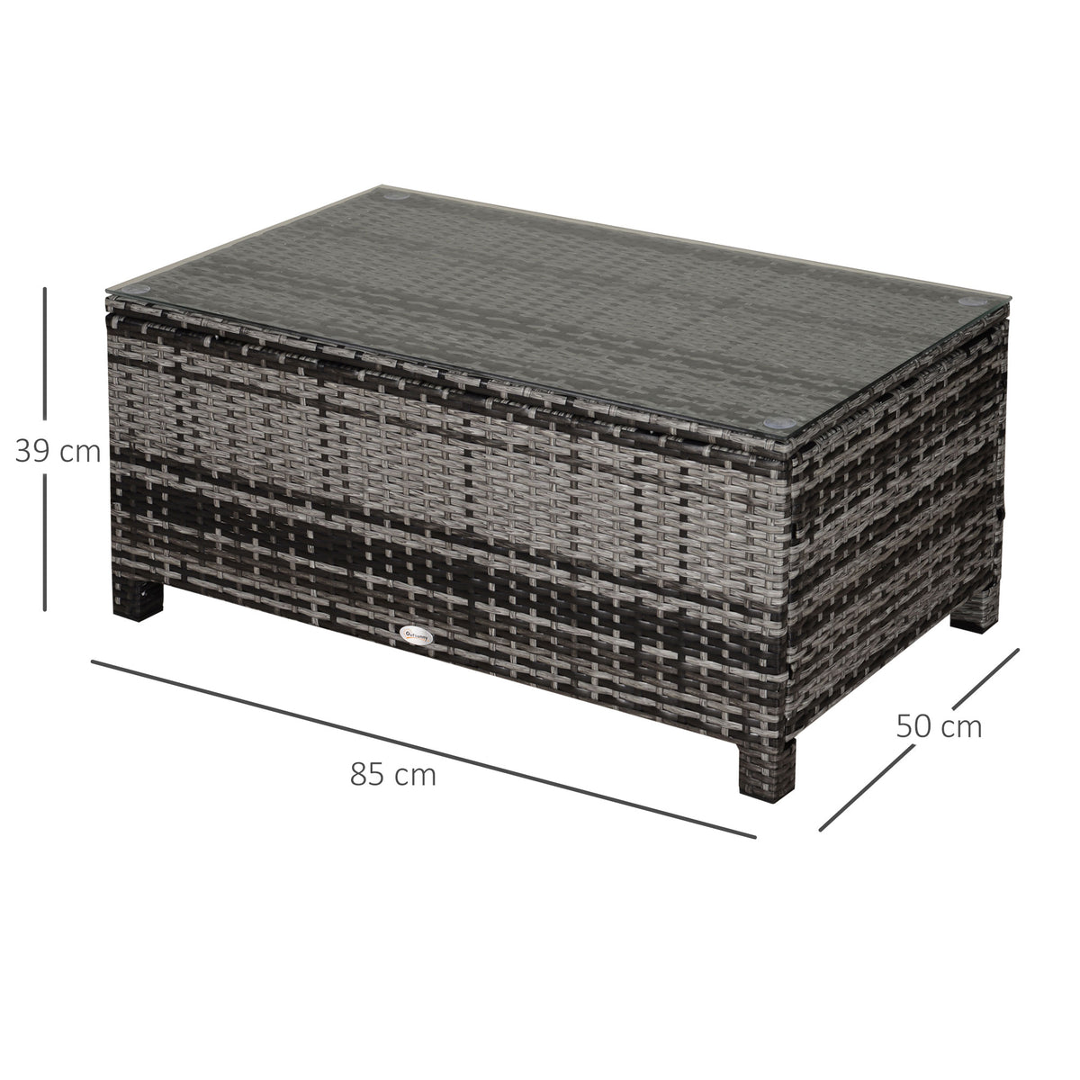 Outsunny grey rattan coffee table, 85 cm long, 50 cm wide and 39 cm high