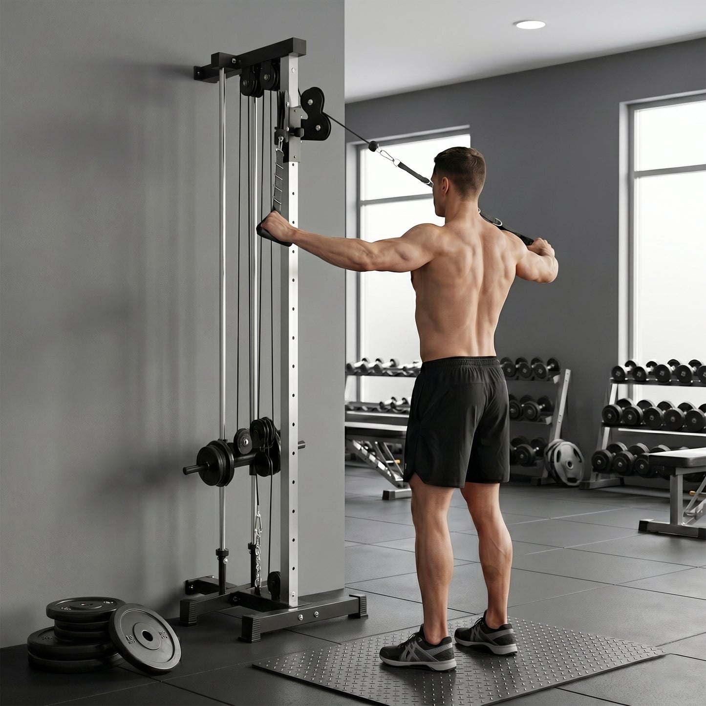 SPORTNOW Wall Mount Cable Machine, 15 Positions Adjustable Cable Crossover Machine Dual Pulley System for Home Gym
