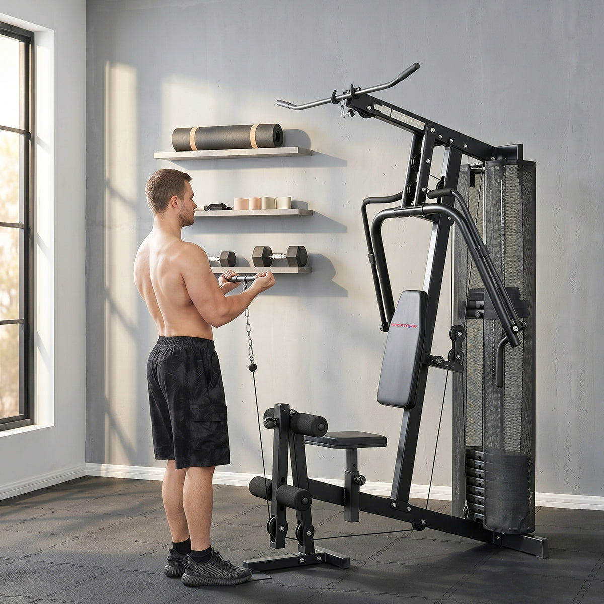 SPORTNOW Multi Gym with Adjustable Seat and Back, All in One Home Gym Machine with 45kg Weight Stack for Full Body Strength Training
