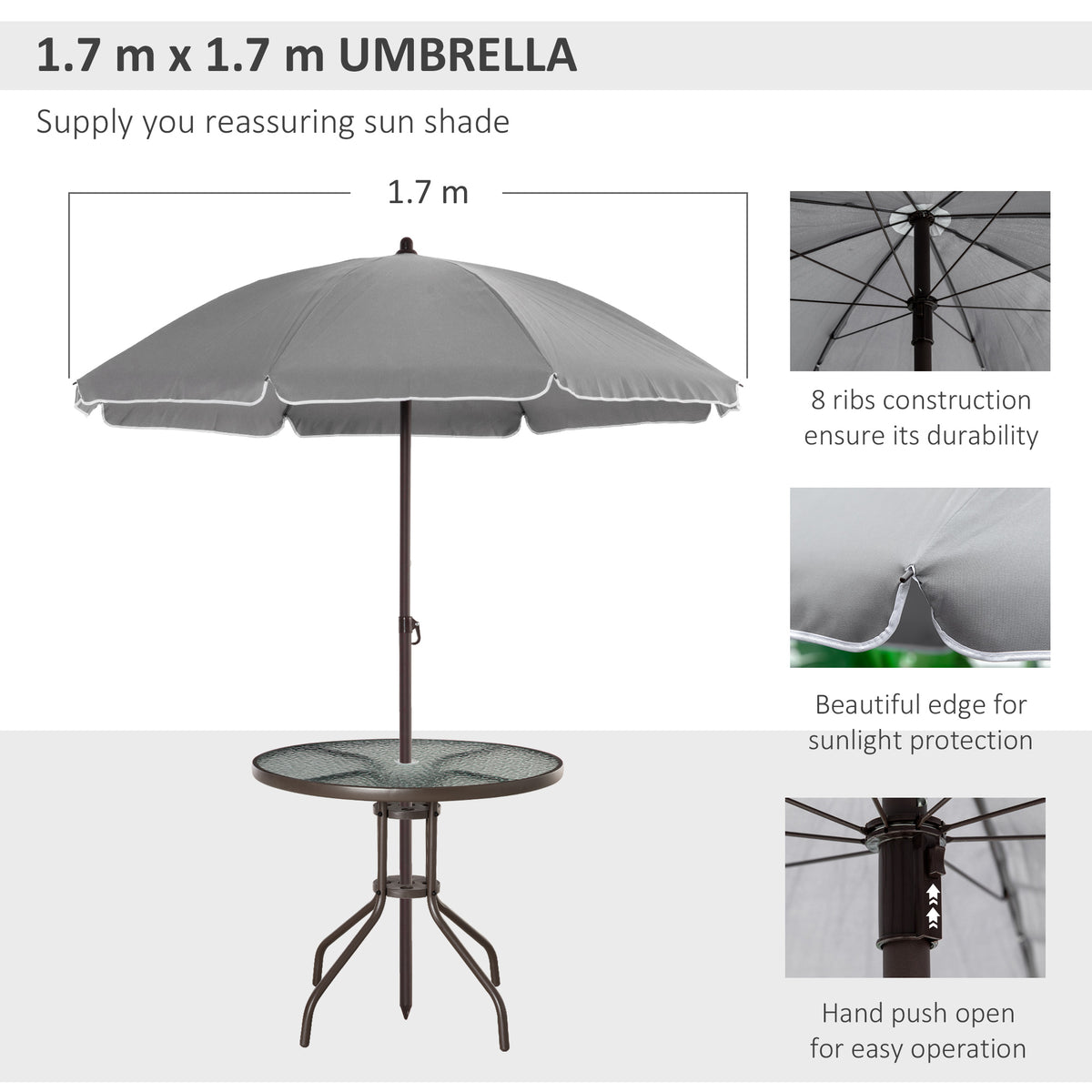 Outsunny 6 Piece Garden Dining Set with Umbrella, Outdoor Dining Sets with Parasol, 4 Folding Dining Chairs & Round Tempered Glass Table, Grey