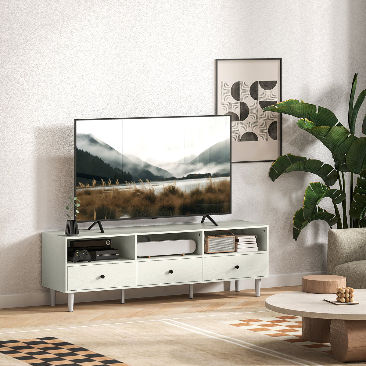 HOMCOM Multi-Storage Minimal TV Stand - Cream White