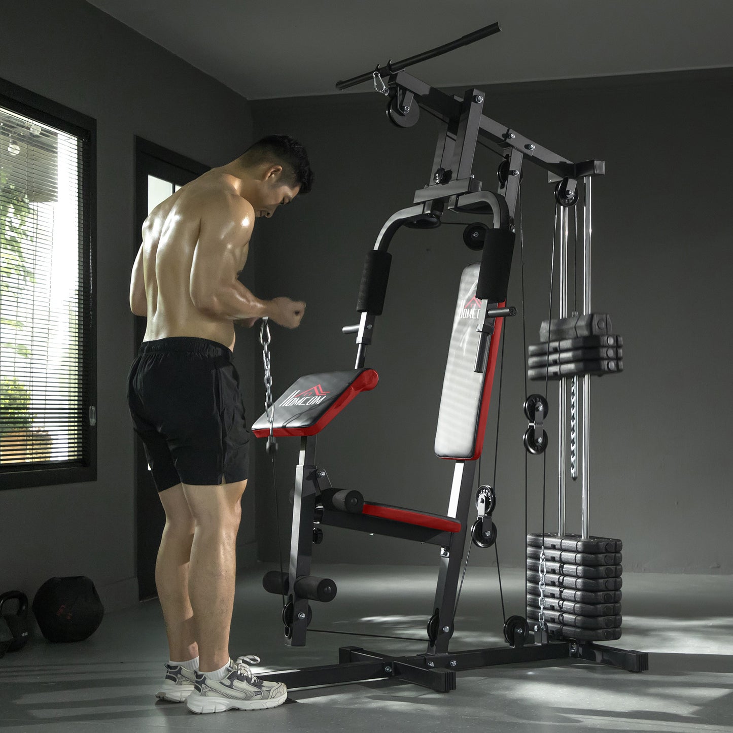HOMCOM Multigym Station, with 66KG Weight Stack, for Strength Training, Black