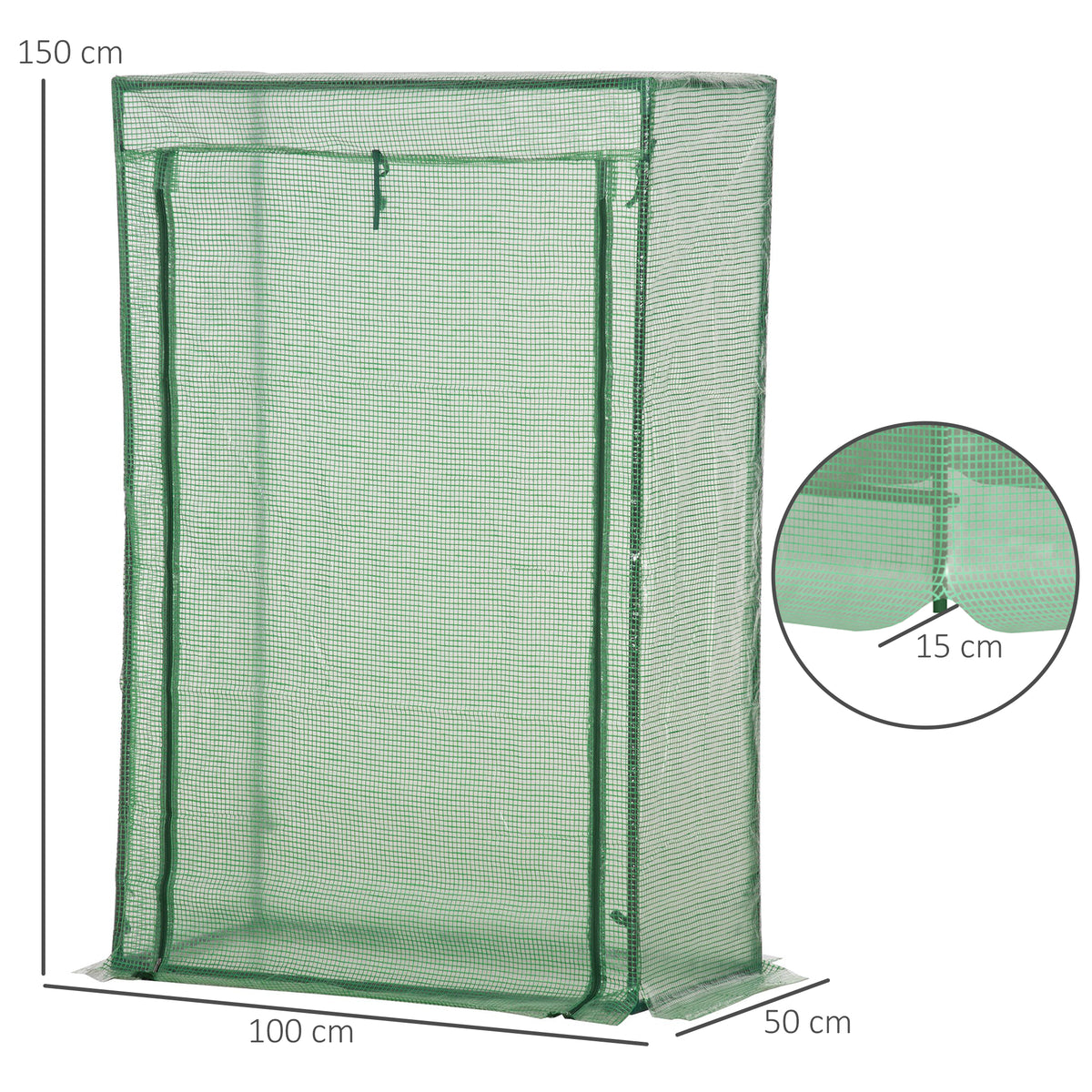 Green PE tomato greenhouse with steel frame, 100 x 50 x 150 cm