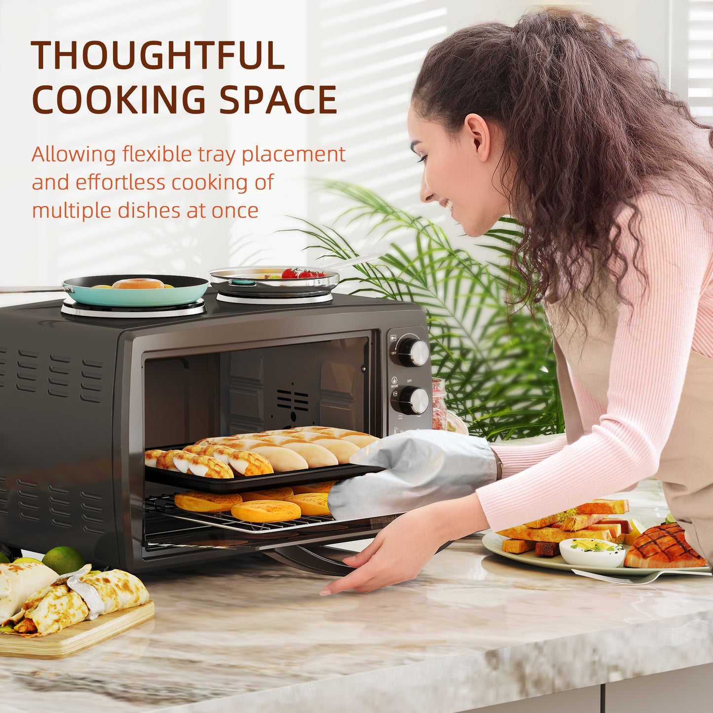 HOMCOM countertop oven with two hot plates and adjustable rack positions