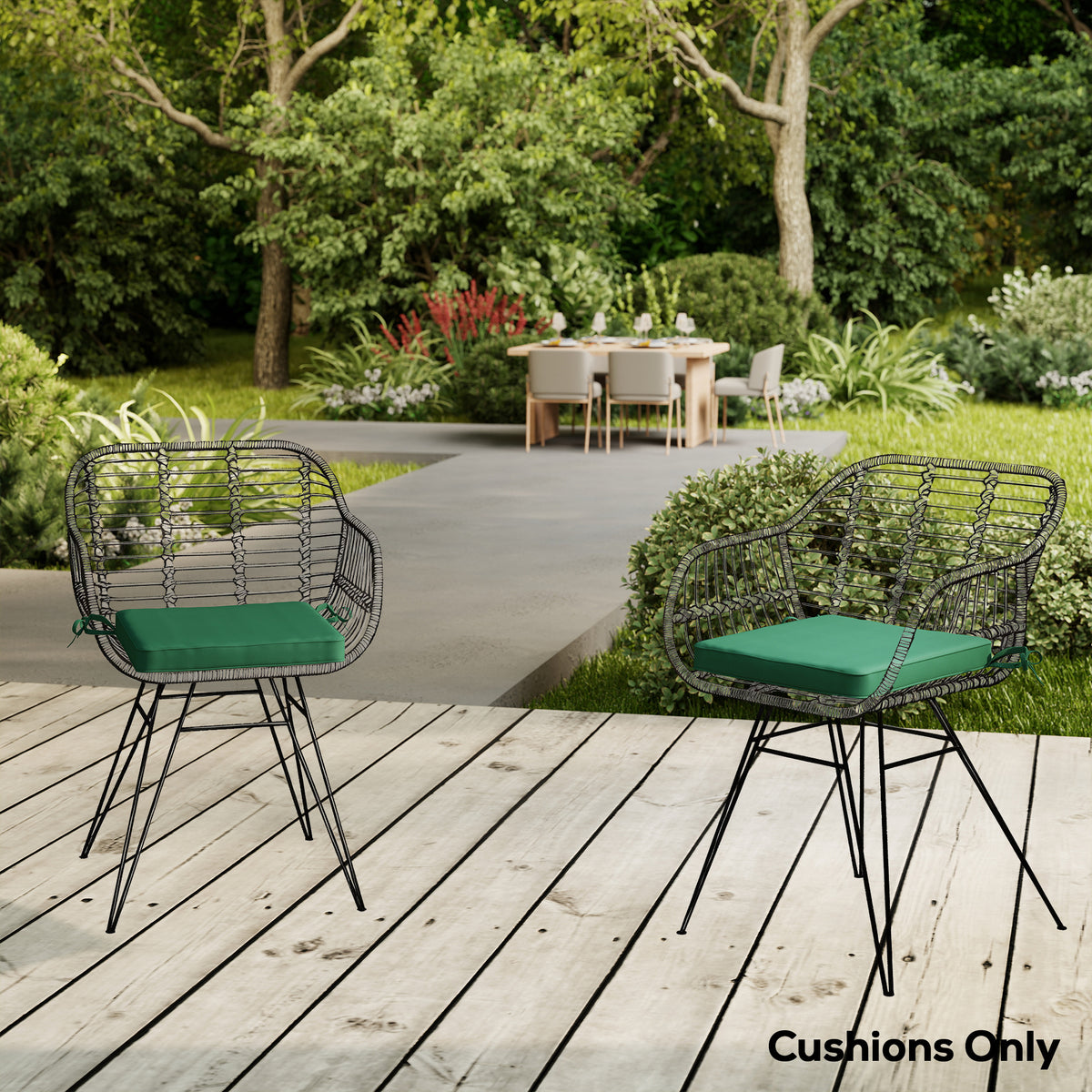 Outsunny Set of 6 Chair Cushion Seat Pads Dining Chair w/ Straps, Indoor Outdoor Removable Tie On Garden Patio, Green