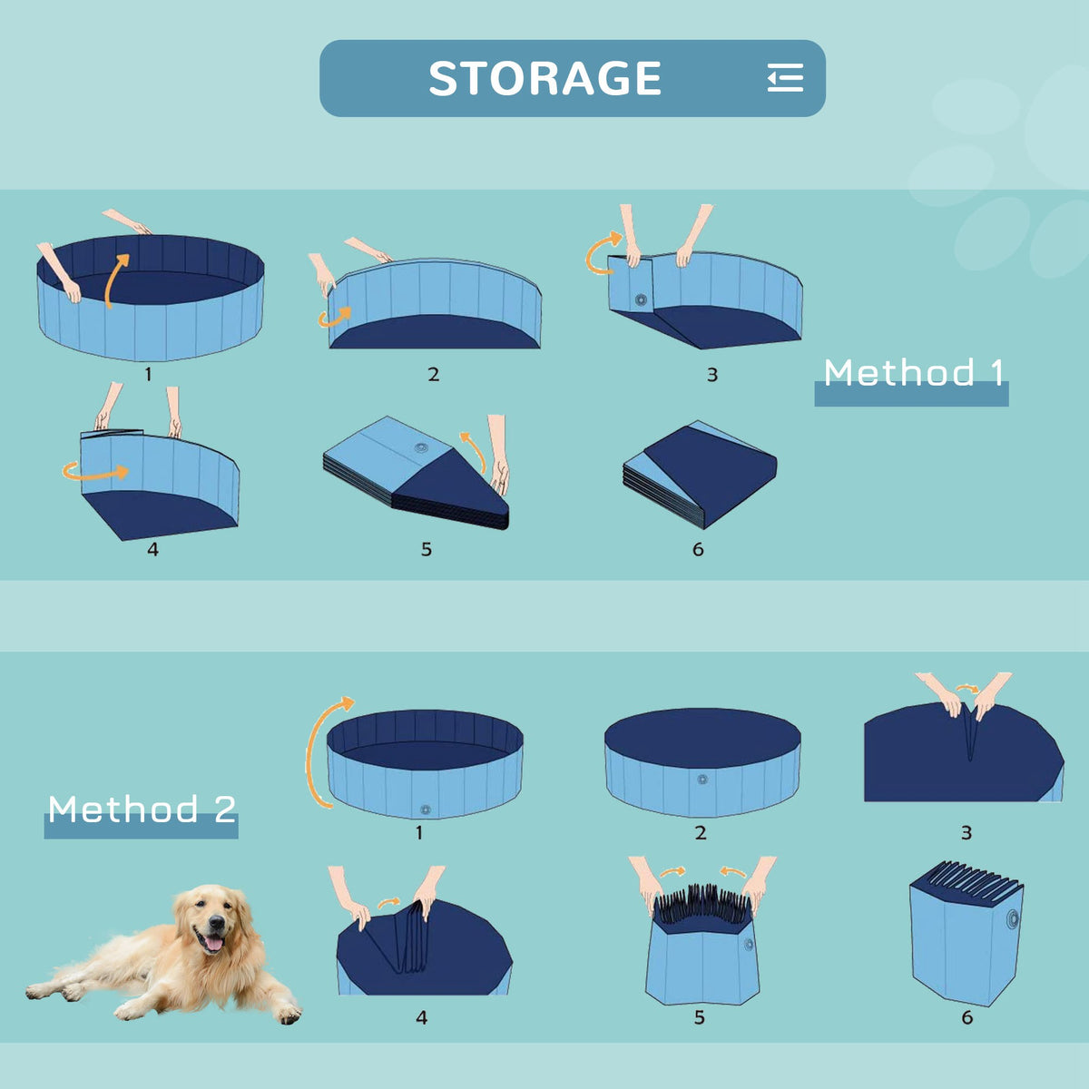 PawHut Foldable Dog Pool for Puppies and Ducks, Thickened PVC Dog Paddling Pool Bath Tub Hard Board, Anti-Slip Bottom and Drainage Hole, 120 x 30cm, Blue