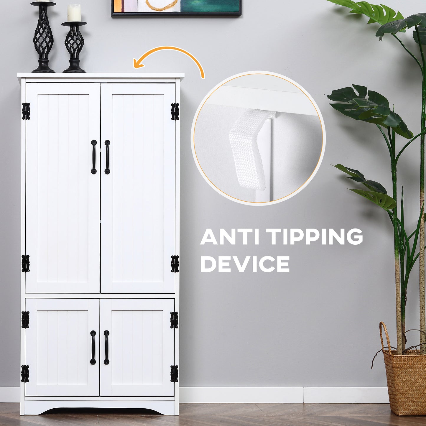 HOMCOM Accent Floor Storage Cabinet, Kitchen Cupboard Sideboard with Adjustable Shelves and 2 Lower Doors, White