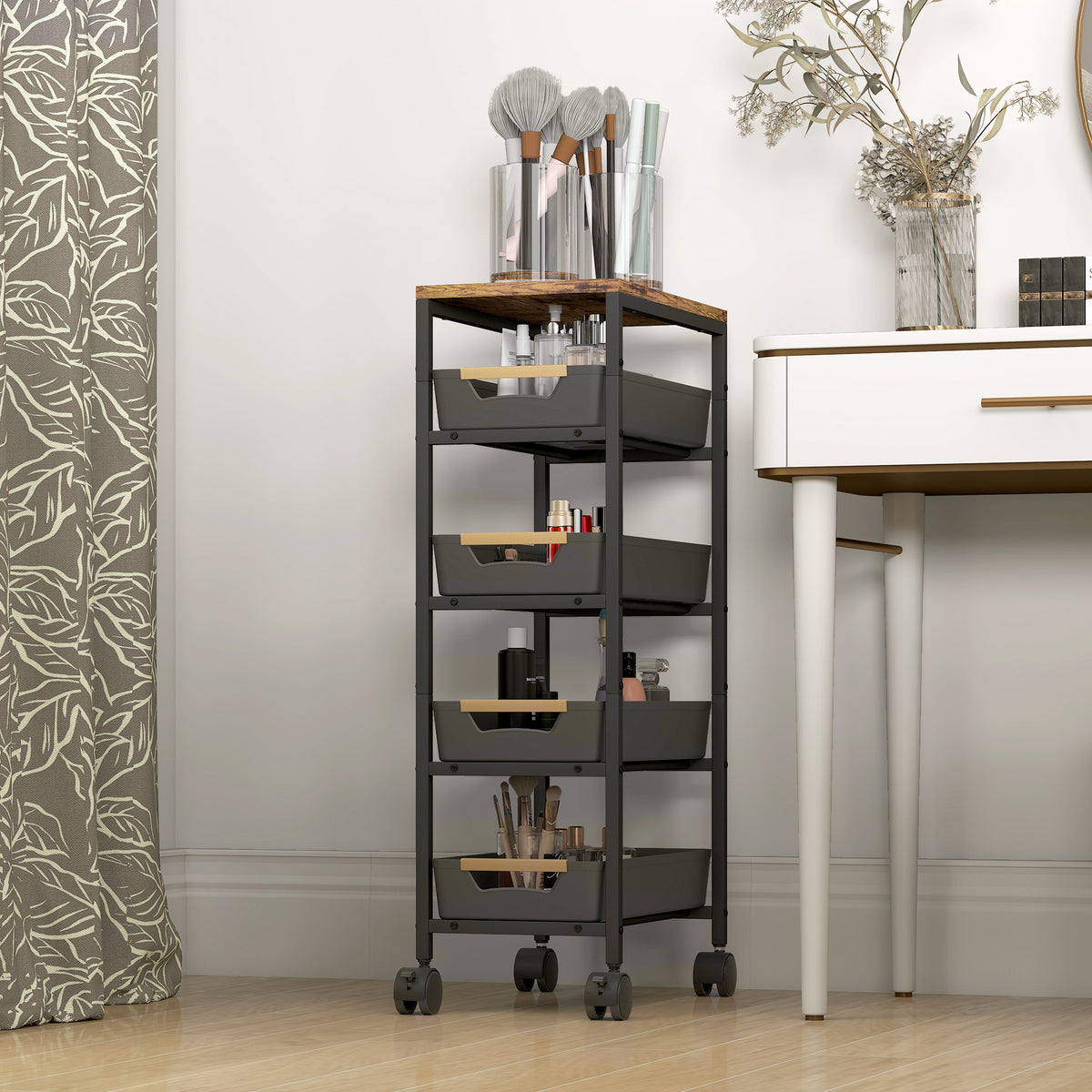 HOMCOM 5-Tier Storage Trolley on Wheels - Black