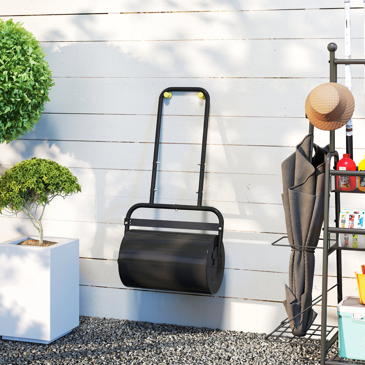 Outsunny 38L Fillable Cylinder Steel Lawn Roller - Black
