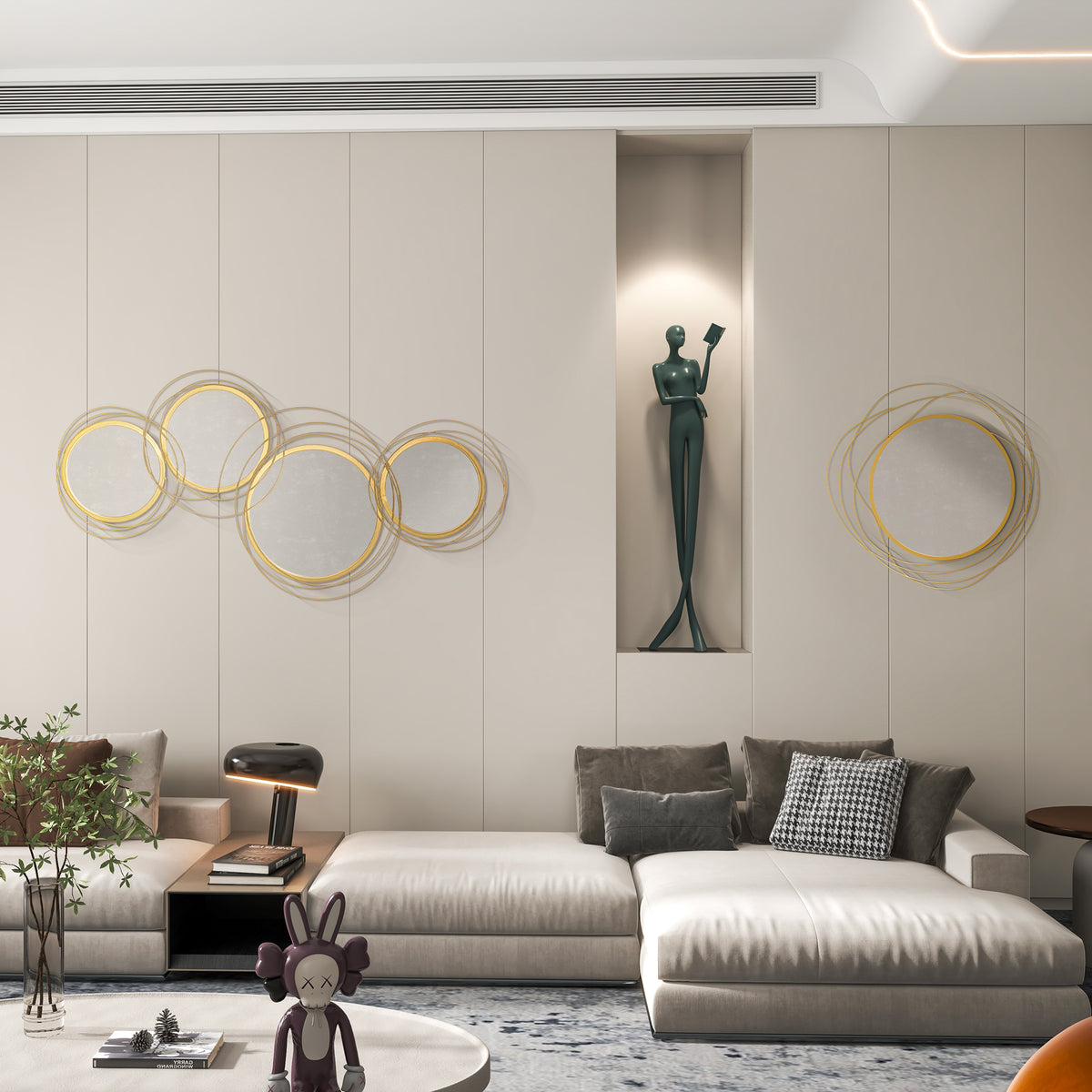 HOMCOM Metal Wall Art 56cm Modern Decorative Mirror Decor for Living Room Bedroom Dining Room, Gold