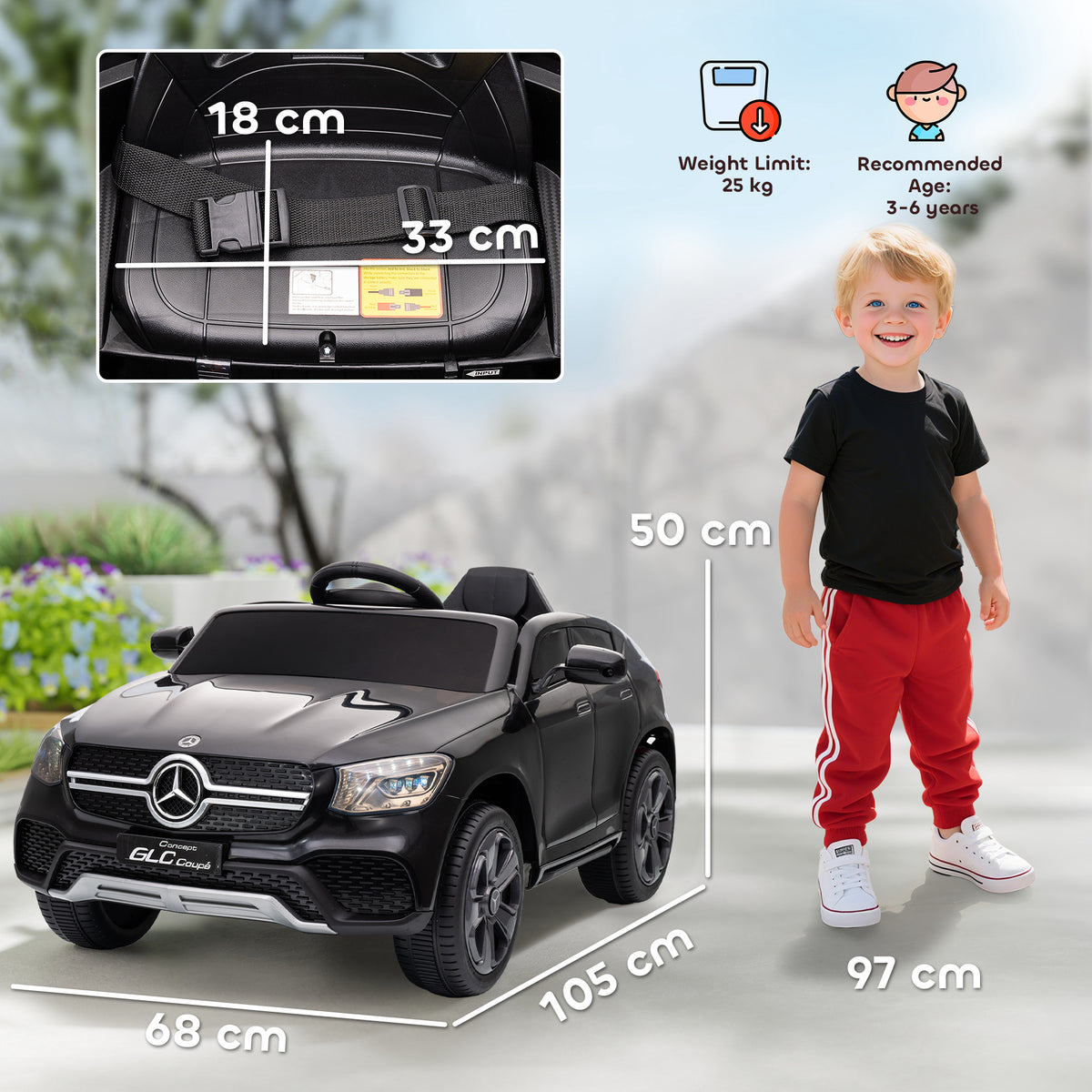 AIYAPLAY Mercedes-Benz GLC Licensed Kids Ride on Car with Remote Control, Soft Start, MP3, LED Headlights, Black