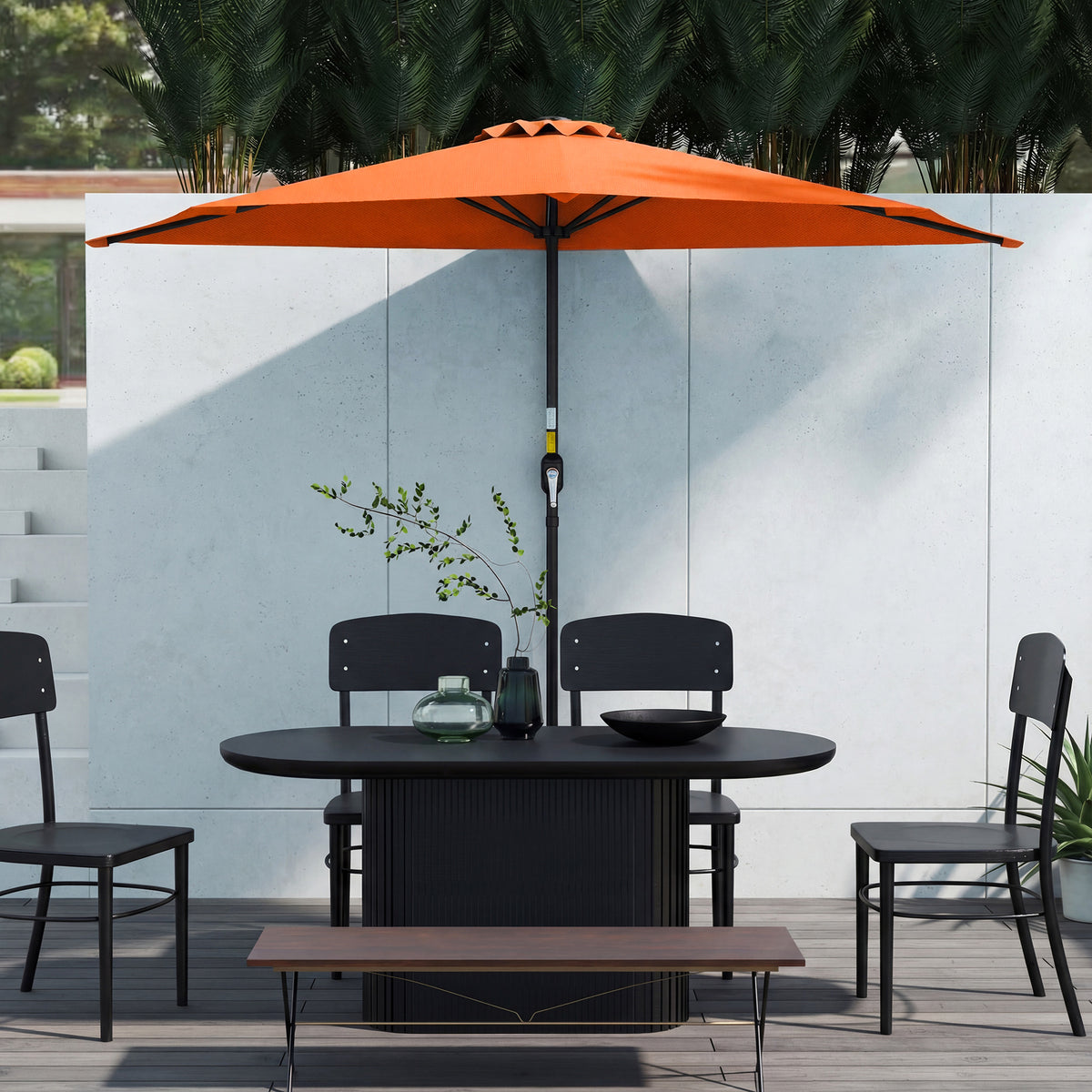 Outsunny Half Round Parasol Umbrella - Orange