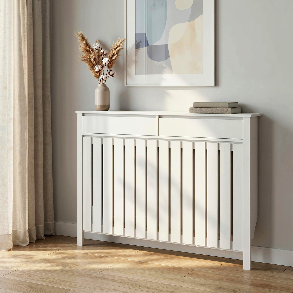 HOMCOM 93 x 119cm Rustic-Look Radiator Cover - White