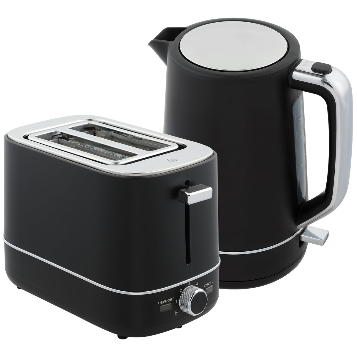 Photo of HOMCOM Kettle and Toaster Set, 1.7L 3000W Fast Boil Kettle & 2 Slice Toaster Kitchen Set with 6 Level Browning Controls, Defrost, Reheat, Black in Black colour on a white background