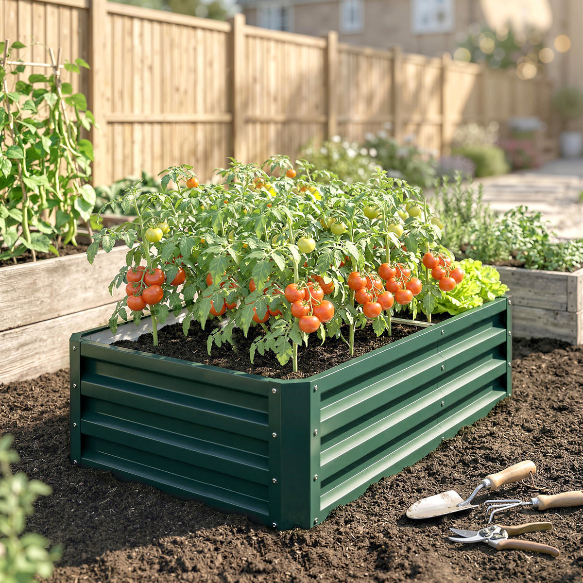 Outsunny Raised Beds for Garden, Galvanized Outdoor Planters, for Herbs and Vegetables, Use for Patio, Backyard, Balcony, Green