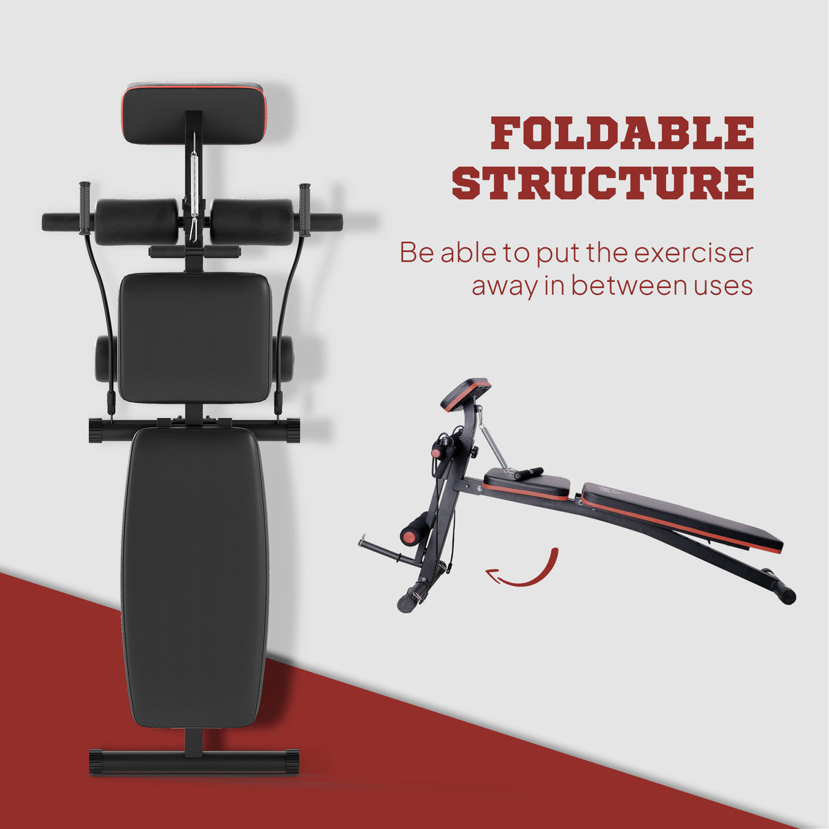 HOMCOM Foldable Weight Bench, Adjustable Strength Training Sit Up Ab Bench, Incline/Decline, Red