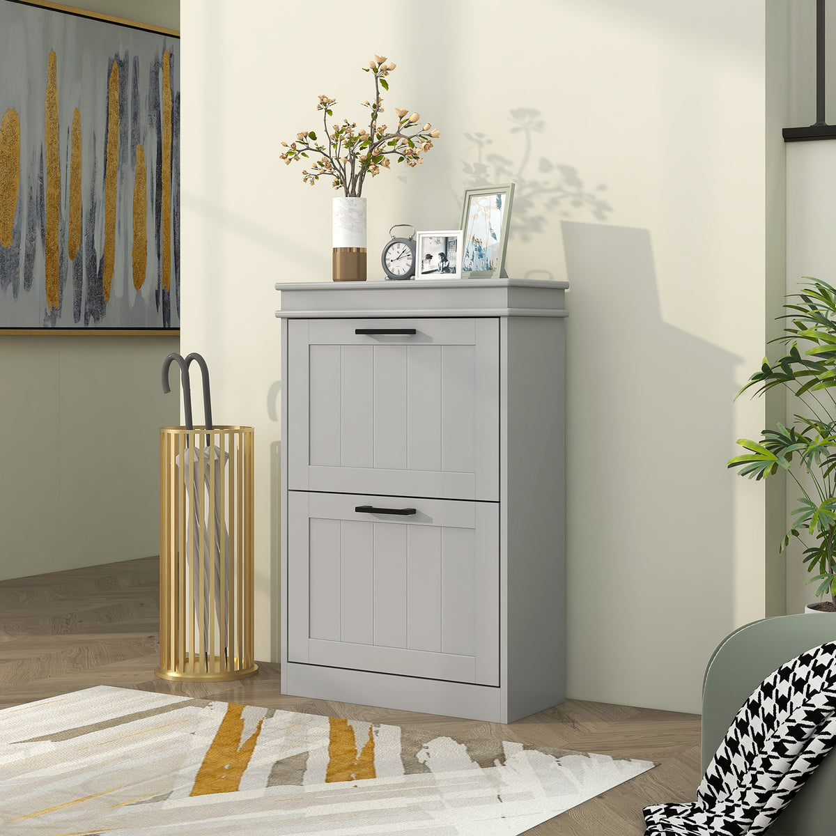 HOMCOM Two-Drawer Minimalistic 10-Shoe Cabinet - Grey
