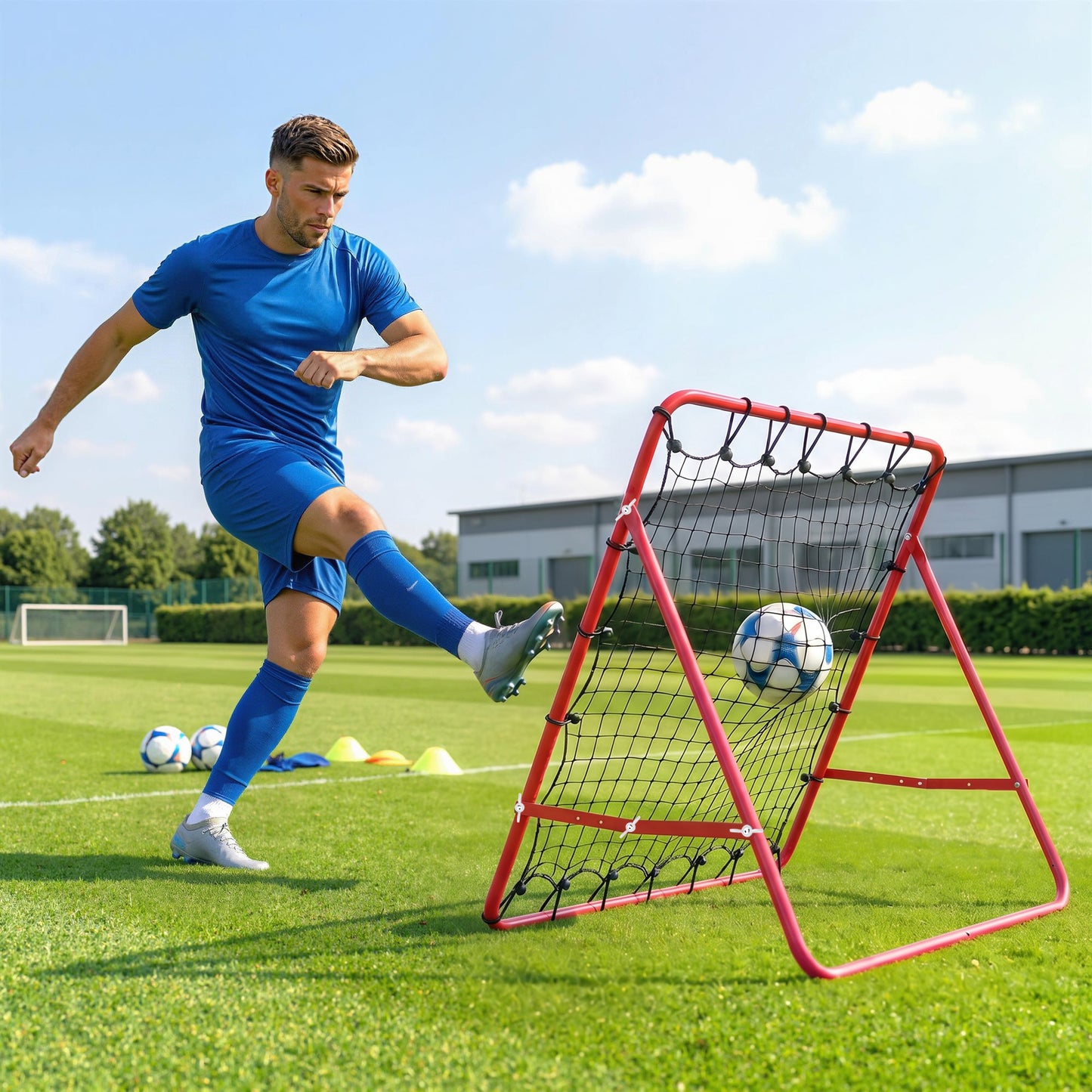 HOMCOM Rebounder Net, Practise Kickback Goal, for Teens, Adults Training - Red