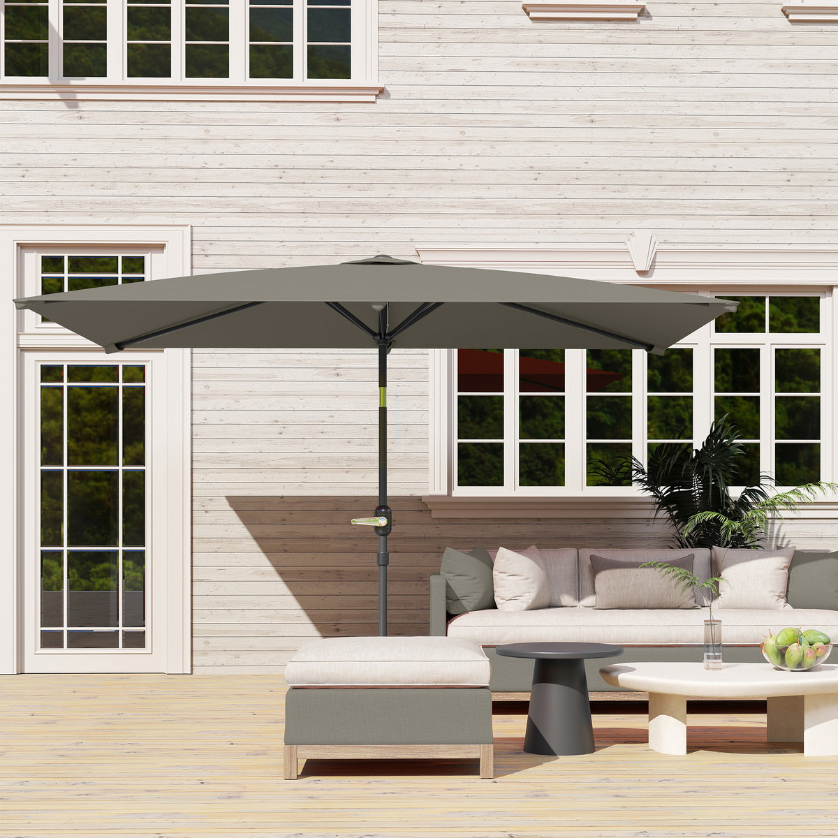 Outsunny 3x2m Garden Parasol Umbrella with Aluminium Pole, Tilt and Crank, Rectangular Outdoor Table Parasol Sun Shade for Patio, Light Grey