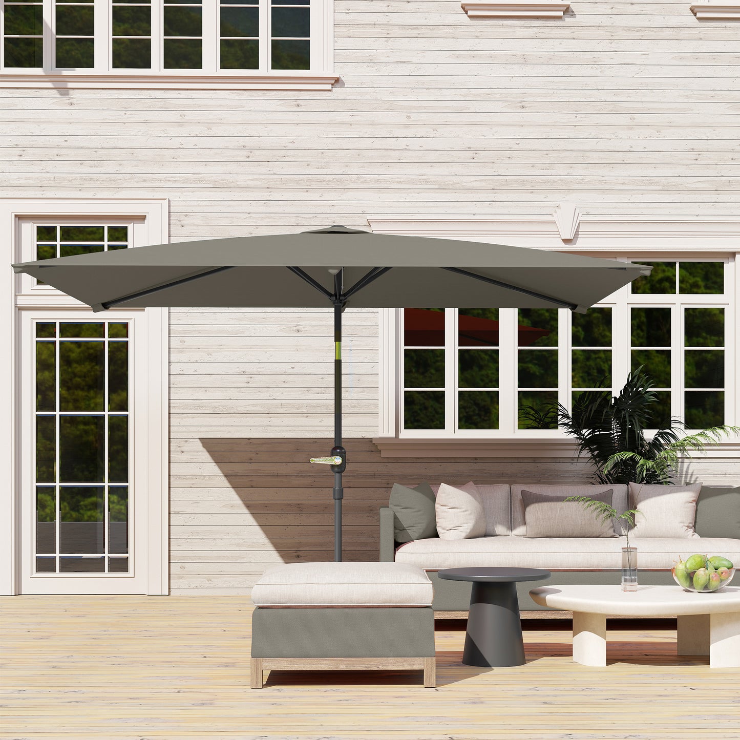 Outsunny 3x2m Garden Parasol Umbrella with Aluminium Pole, Tilt and Crank, Rectangular Outdoor Table Parasol Sun Shade for Patio, Light Grey