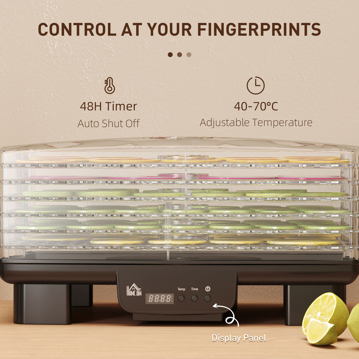 HOMCOM dehydrator with digital panel, clear trays, 48-hour timer and adjustable temperature