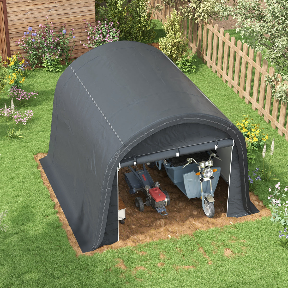 Outsunny 3 x 3(m) Garden Storage Tent, Heavy Duty Outdoor Shed with 2 Doors, Waterproof Portable Shed Storage Shelter with Galvanised Steel Frame for Bike, Motorcycle, Garden Tools, Grey