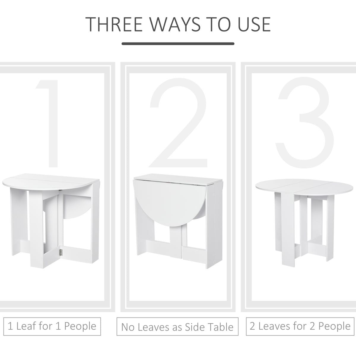 HOMCOM table shown with one leaf open, folded as a side table, and fully open