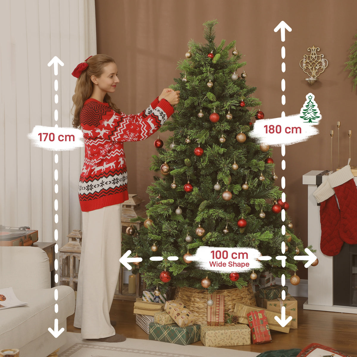 HOMCOM 6ft Artificial Pine LED Christmas Tree, with Remote