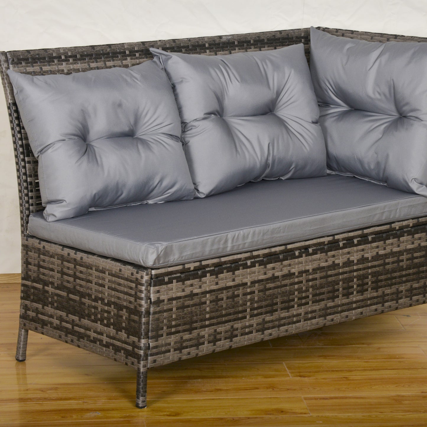 Outsunny 8 Seater Rattan Sofa Set, Rattan Garden Furniture Set with Tempered Glass Table & Thick Cushions, Grey