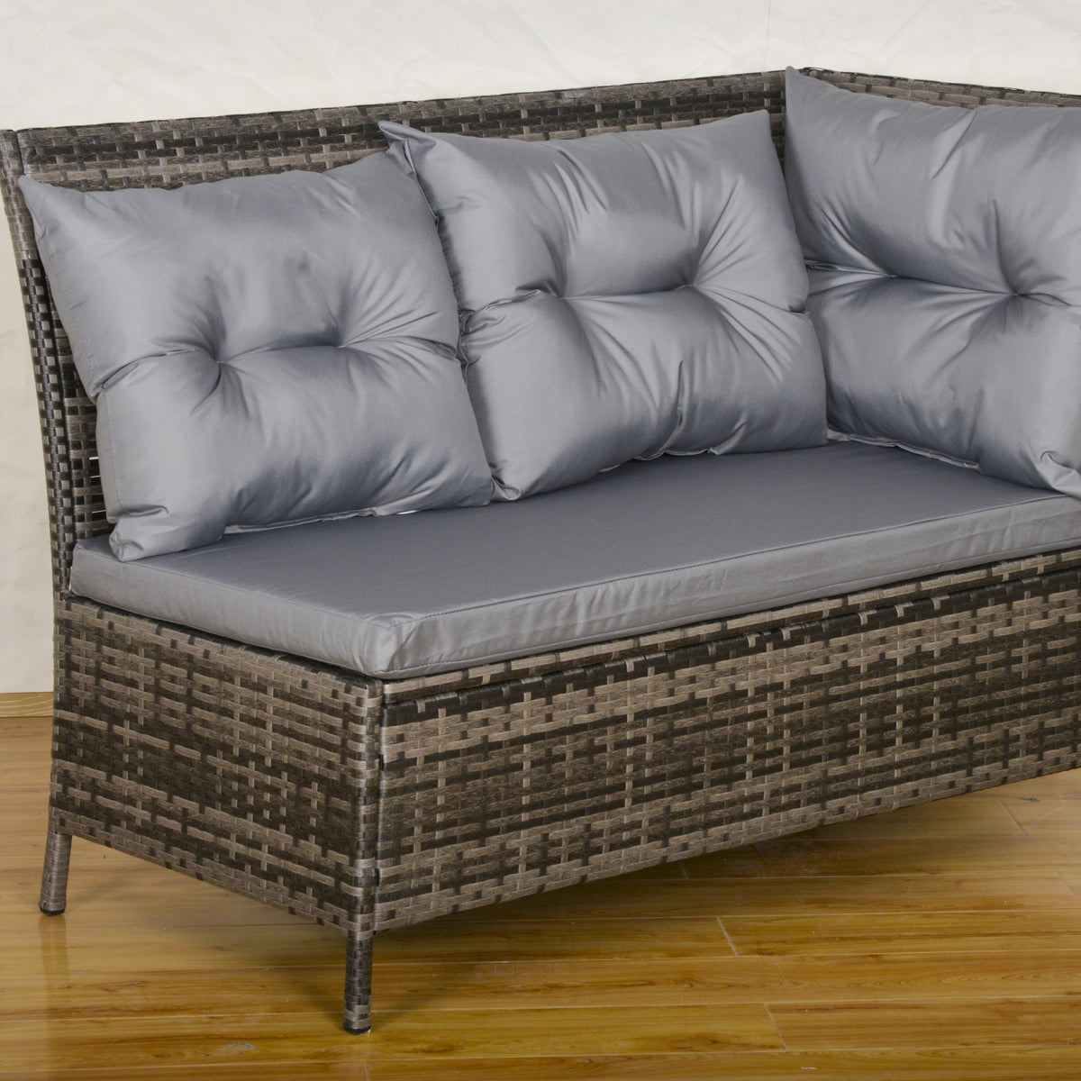 Outsunny 8 Seater Rattan Sofa Set, Rattan Garden Furniture Set with Tempered Glass Table & Thick Cushions, Grey