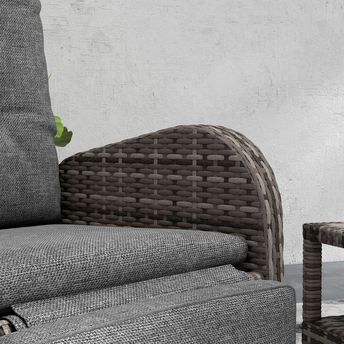 Outsunny 2 Seater Patio Rattan No Installation Chaise Lounge Sofa Set with Premium Fabric Cushion, Grey and Brown