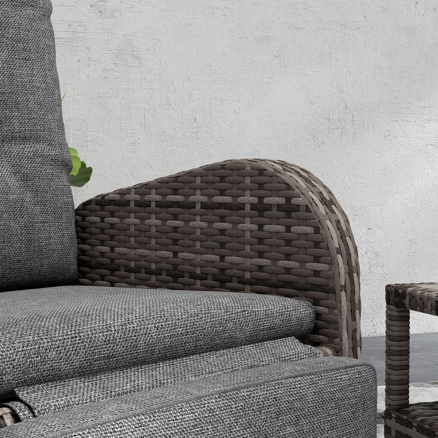 Outsunny 2 Seater Patio Rattan No Installation Chaise Lounge Sofa Set with Premium Fabric Cushion, Grey and Brown