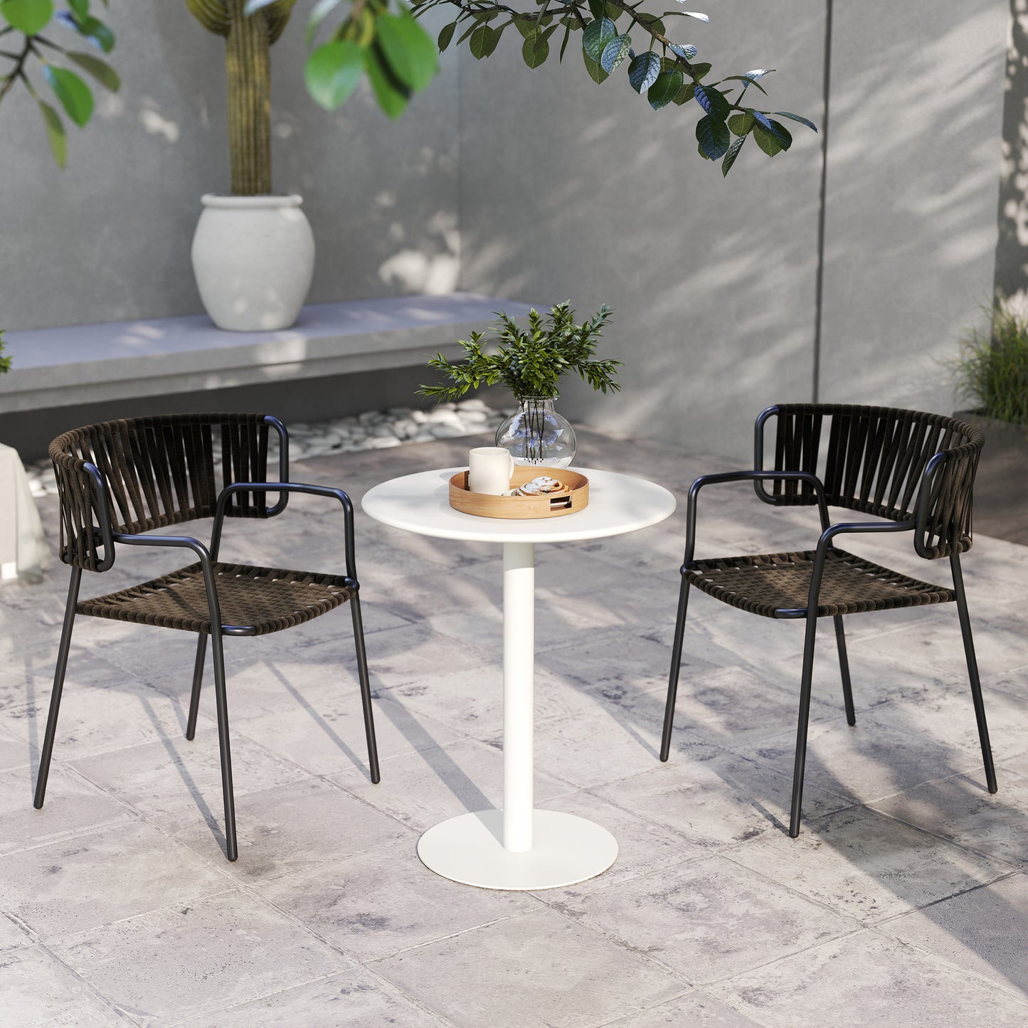 HOMCOM Dining Table, Round Kitchen Table with Steel Base for Living Room, Dining Room, 60 x 60 x 72cm, White