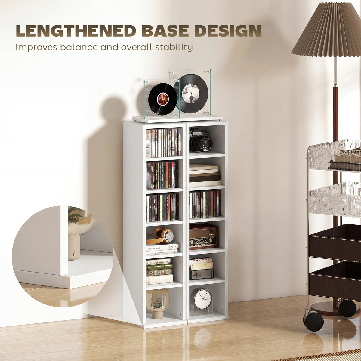 HOMCOM Set of 2 CD Media Display Shelf Unit Tower Rack with Adjustable Shelves, White