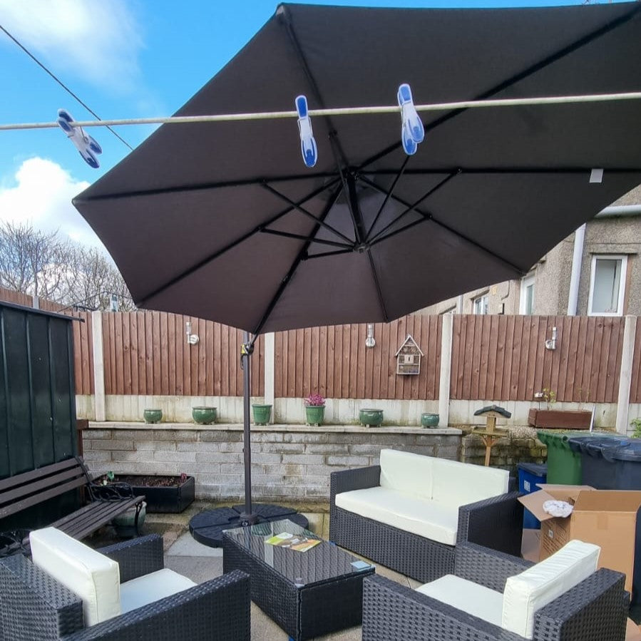 Outsunny 3(m) Offset Parasol Cantilever Hanging Umbrella 360° Rotation w/ Base Dark Grey
