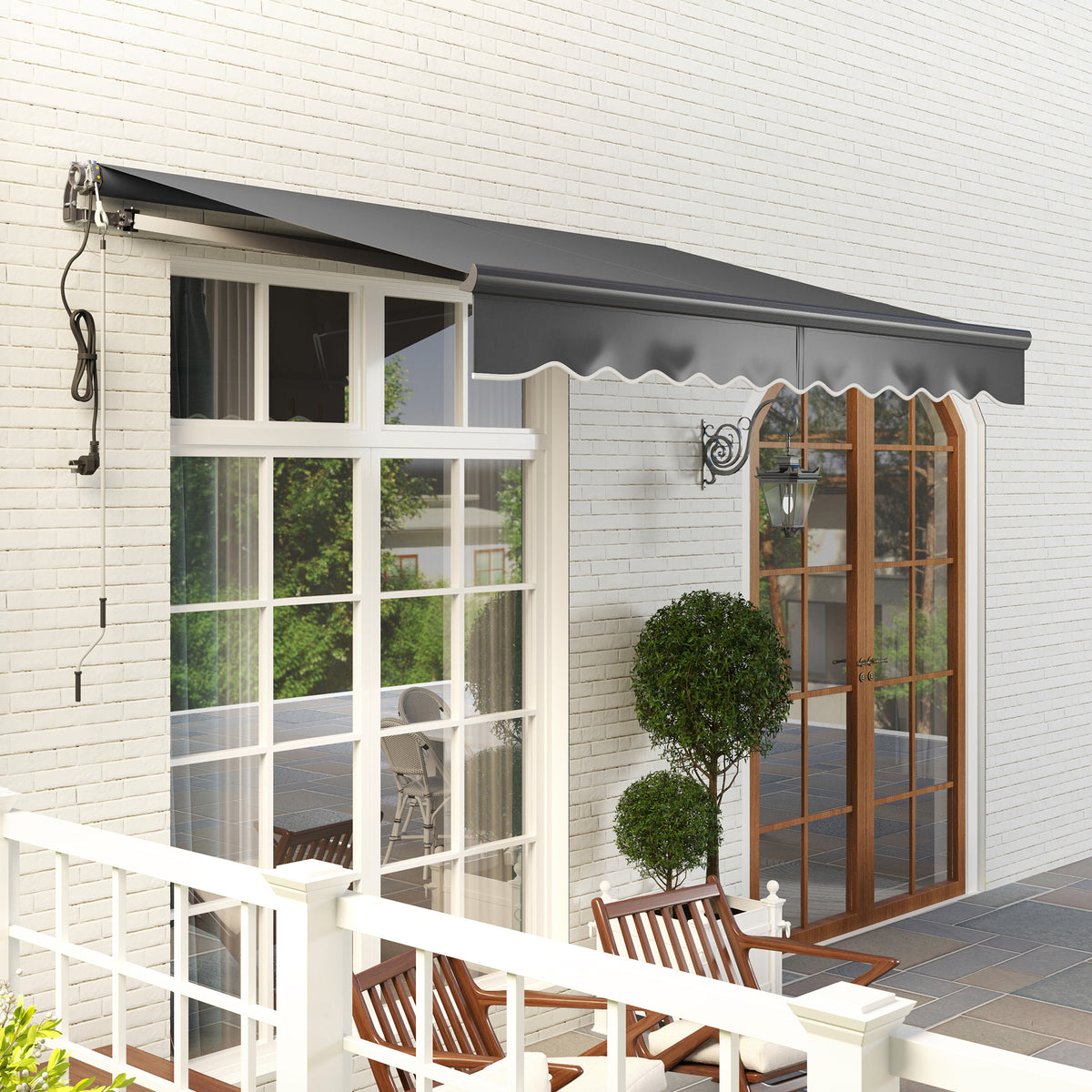 Outsunny 3 x 2.5m Electric Awning with Remote Controller, Aluminium Frame DIY Retractable Awning, UV30+ Sun Shade Canopy for Garden Patio Deck Door Window, Dark Grey