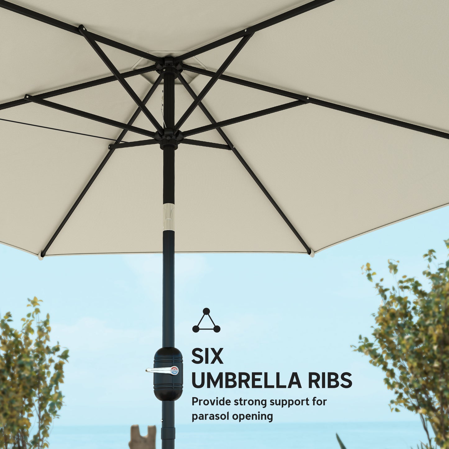 Outsunny 2.6 m Garden Parasol Umbrella with Aluminium Pole, Outdoor Patio Umbrella with Tilt and Crank, Vent, Cream White