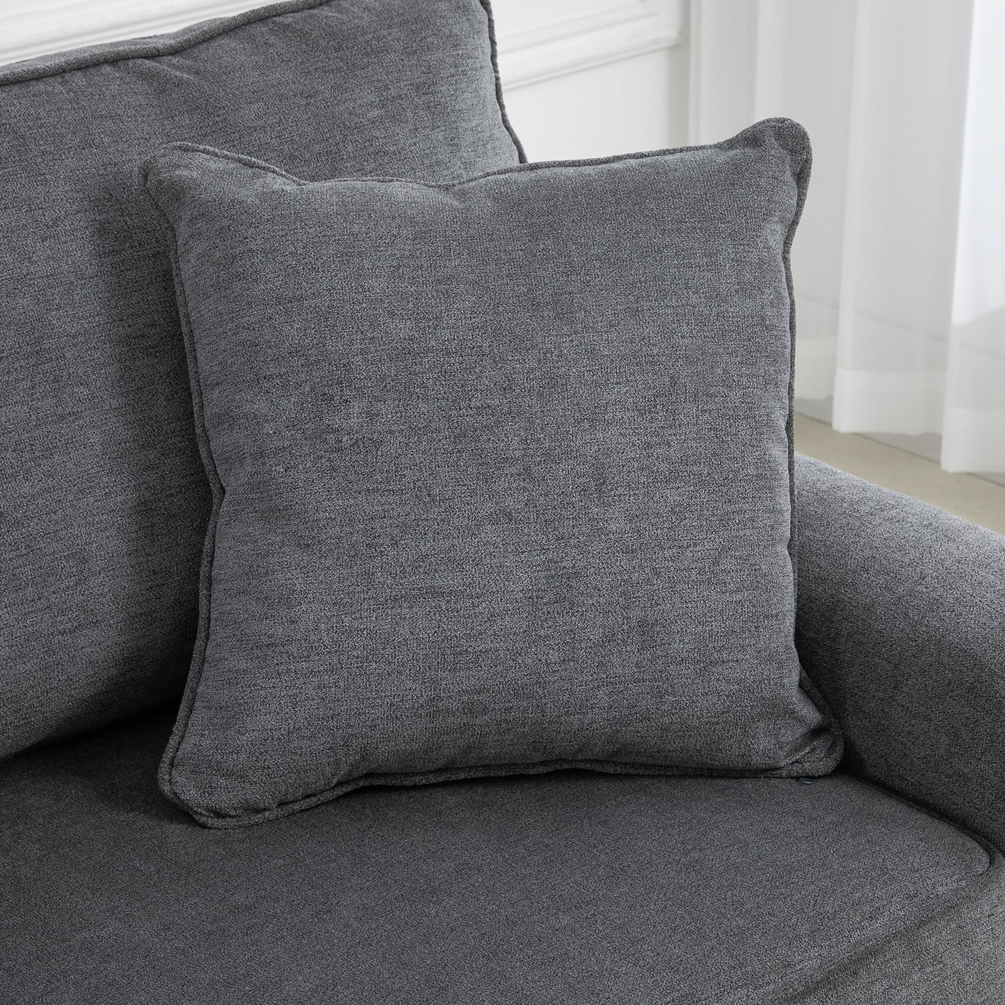 HOMCOM 196cm 3 Seater Sofa, Fabric Sofa with Rubber Wood Legs, Nailhead Trim, 2 Pillows, Small Upholstered Couch Settee for Living Room, Guest Room, Grey