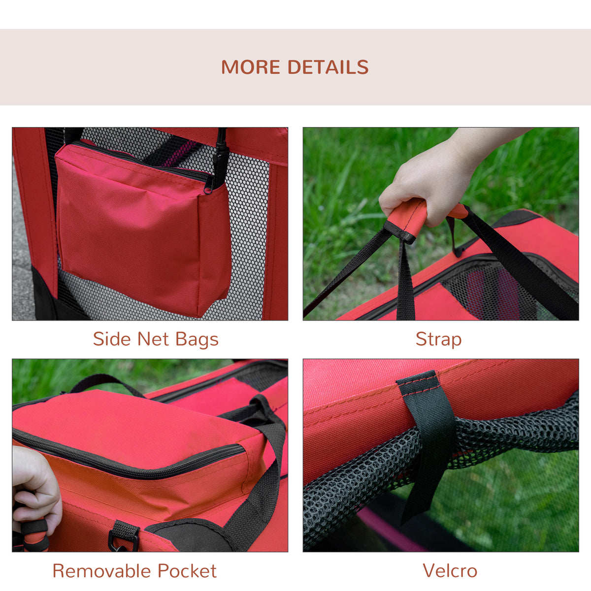 PawHut Foldable Cat Carrier for Small and Miniature Dogs, Portable Pet Carrier Soft Side Pet Travel Crate with Removable Mat, Storage Bags, Breathable Mesh Window 60 x 42 x 42cm - Red
