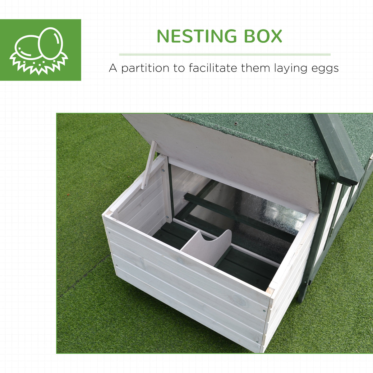PawHut nesting box interior with partition for laying eggs