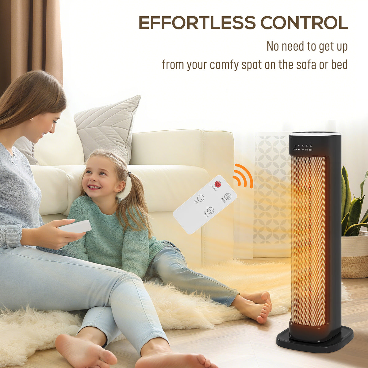HOMCOM 2000W Ceramic Electric Heater with 3 Heat Settings, Timer - Black