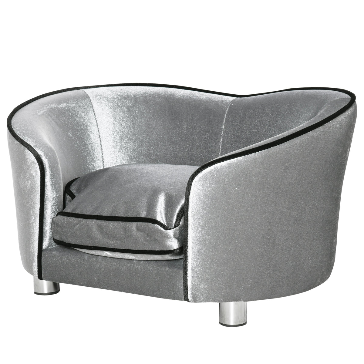 Photo of PawHut Dog Sofa Pet Chair, Kitten Bed Couch w/ Wooden Frame, Removable Cushion - Silver-Tone and Grey in Grey colour on a white background