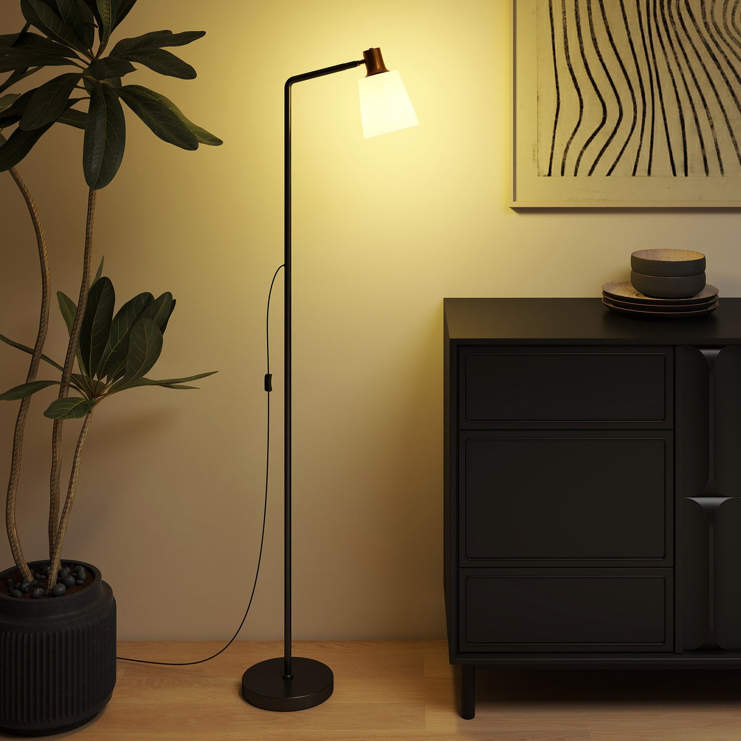 HOMCOM Floor Lamp with 350° Rotatable Head, Modern Standing Lamp with 3000K/4000K/6500K Colour Temperatures for Living Room Bedroom Office, Black
